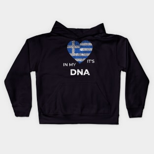 It's In My Dna Greek Flag Greece Genealogy Ancestry Descent Nationality Fingertip Heart Kids Hoodie